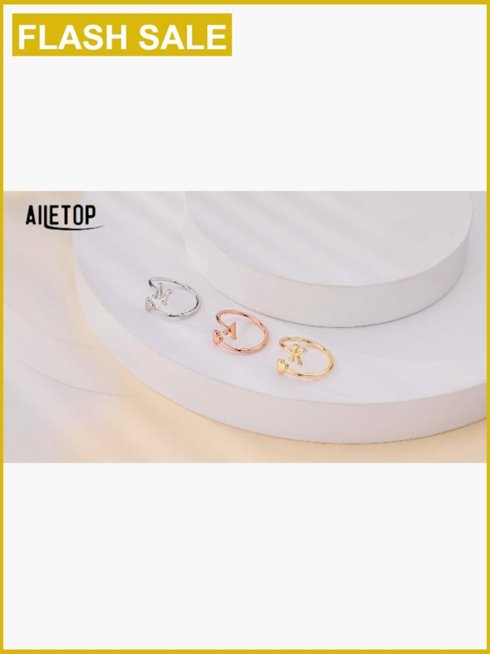 Initial Heart Rings for Women β Adjustable 14K Gold Plated Stackable Rings - Picture 7 of 7